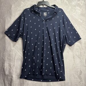 Footjoy FJ Golf Polo Shirt Mens Size XL Navy Blue Golf Print Short Sleeve